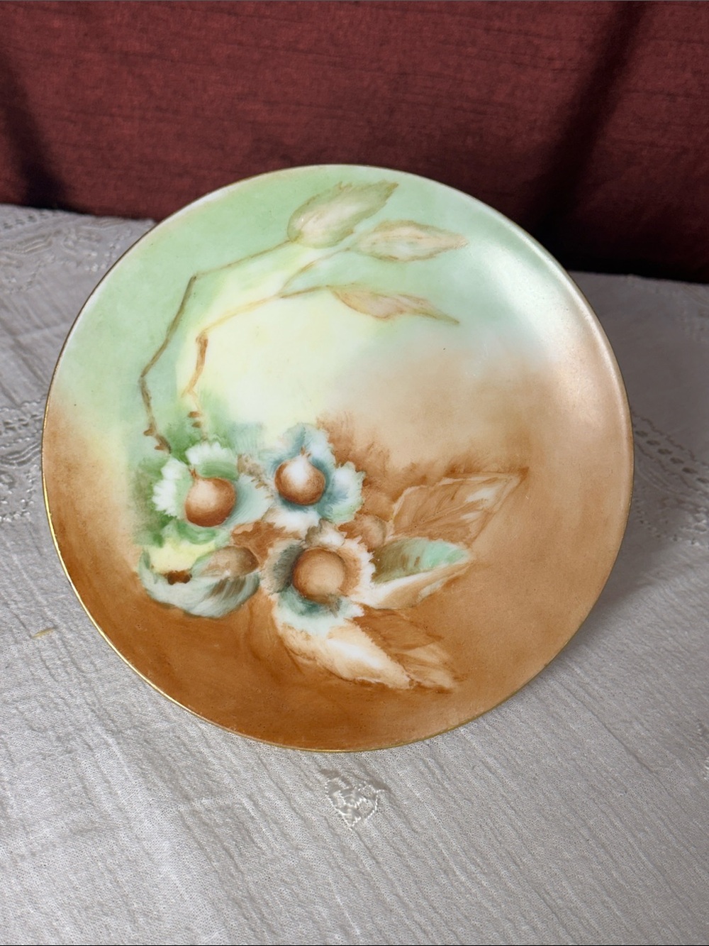 Antique 1916 Thomas Bavaria Hand Painted Hazelnut Plate • Gold Rim ✨🌰